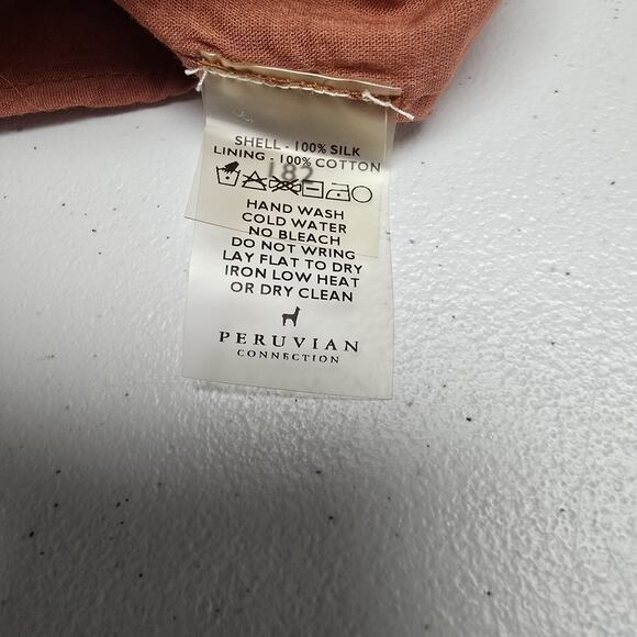 Peruvian Connection Midi Dress Size M Copper Rust Lined 100% Silk Strappy Layer - Picture 9 of 9